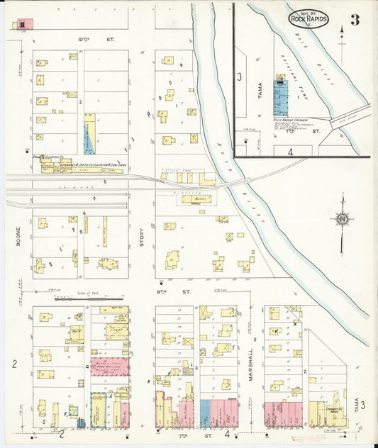 Sanborn Fire Insurance Map from Rock Rapids, Lyon County, Iowa (1913), Sheet #0003 - Historic Sanborn Fire Insurance Map Print, vintage old map wall art