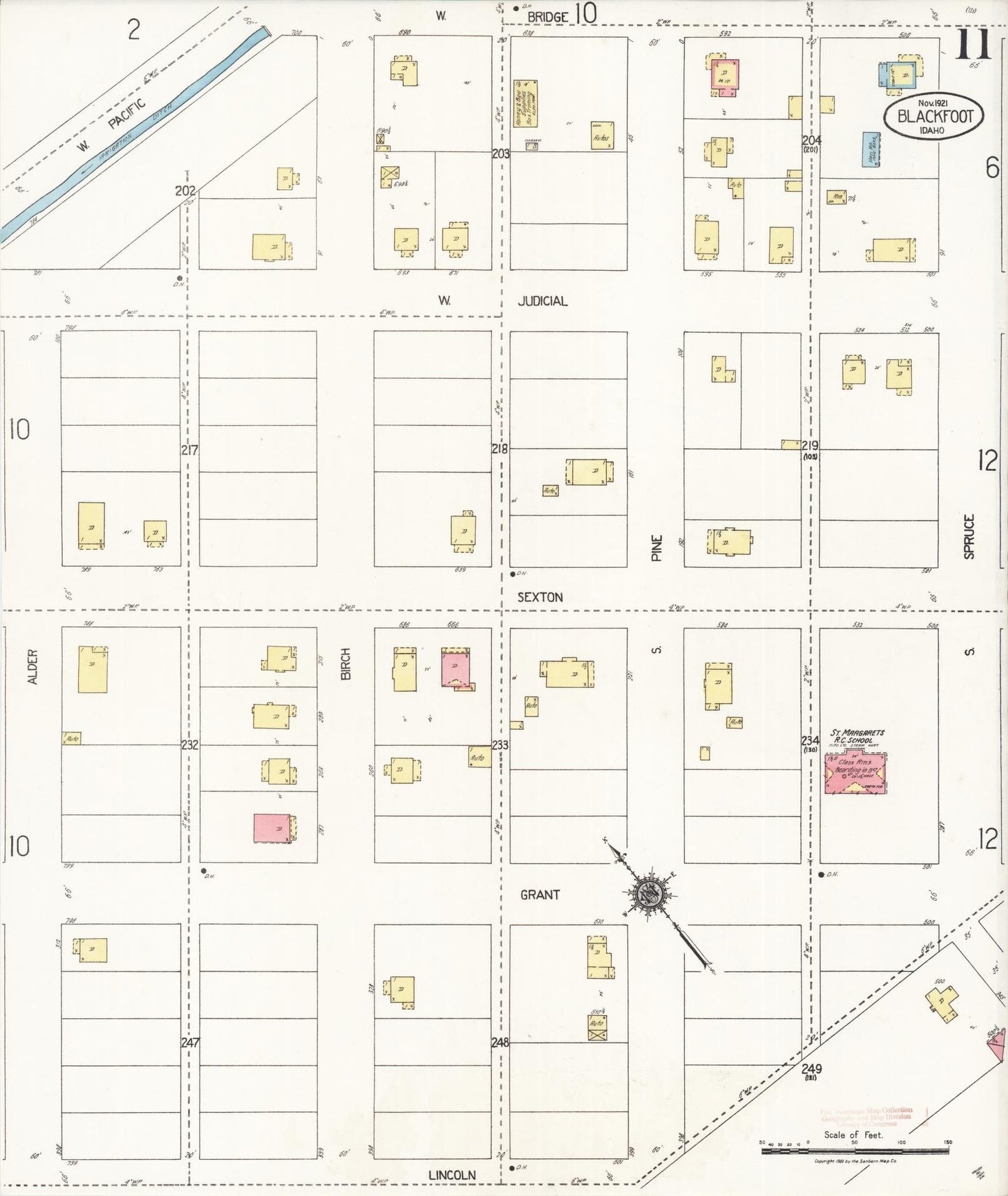 Sanborn Fire Insurance Map from Blackfoot, Bingham County, Idaho (1921), Sheet #0011 - Historic Sanborn Fire Insurance Map Print, vintage old map wall art, antique decor, genealogy gift, Idaho Idaho map