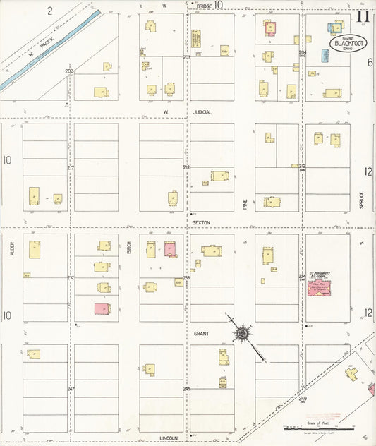 Sanborn Fire Insurance Map from Blackfoot, Bingham County, Idaho (1921), Sheet #0011 - Historic Sanborn Fire Insurance Map Print, vintage old map wall art, antique decor, genealogy gift, Idaho Idaho map