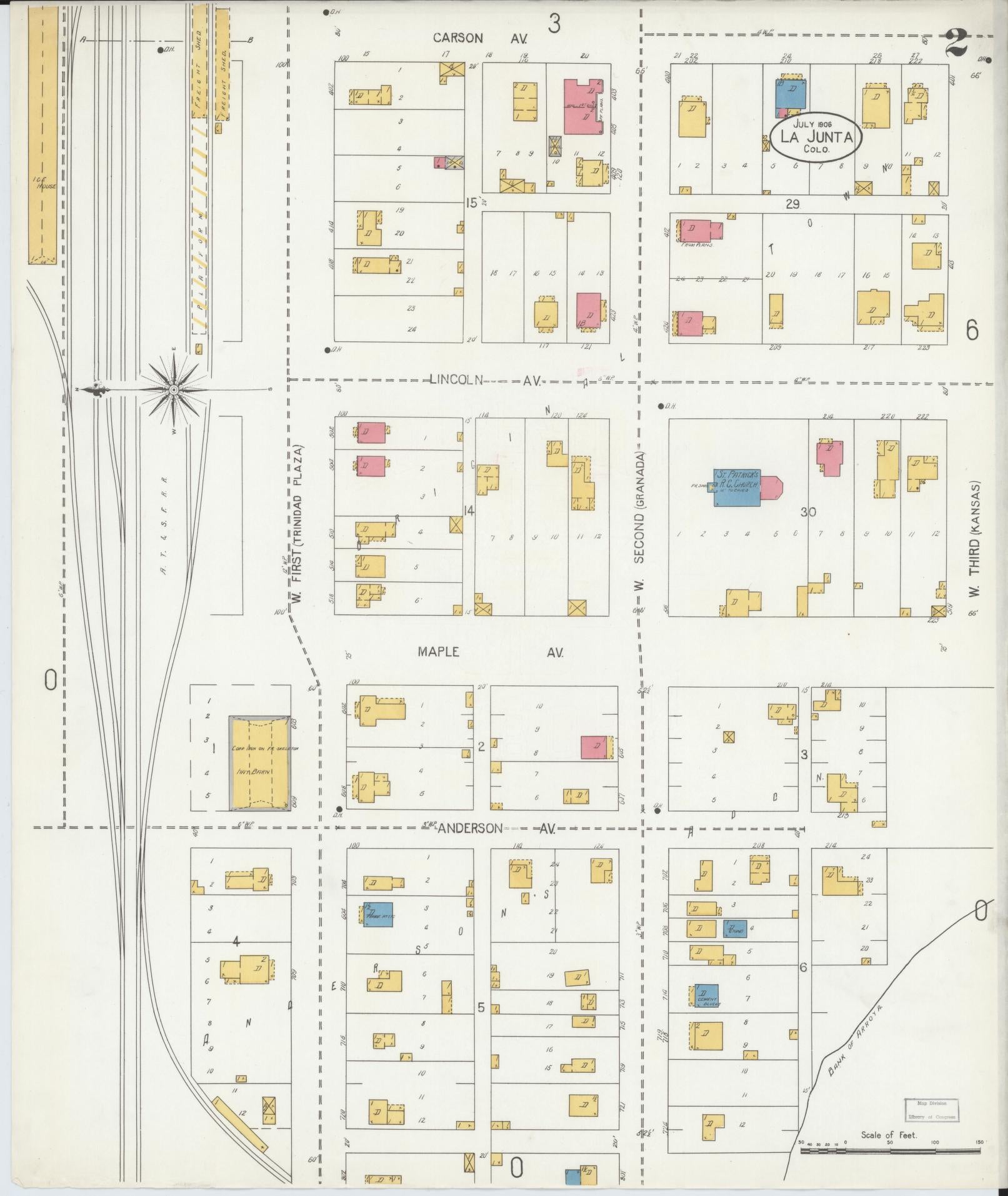 Sanborn Fire Insurance Map from La Junta, Otero County, Colorado (1906), Sheet #0002 - Historic Sanborn Fire Insurance Map Print, vintage old map wall art, antique decor, genealogy gift, Colorado Colorado map