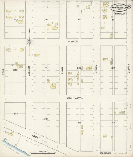 Sanborn Fire Insurance Map from New Whatcom, Whatcom County, Washington (1891), Sheet #0008 - Historic Sanborn Fire Insurance Map Print, vintage old map wall art, antique decor, genealogy gift, Washington Washington map