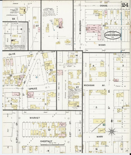 Sanborn Fire Insurance Map from Leavenworth, Leavenworth County, Kansas (1889), Sheet #0025 - Historic Sanborn Fire Insurance Map Print, vintage old map wall art, antique decor, genealogy gift, Kansas Kansas map