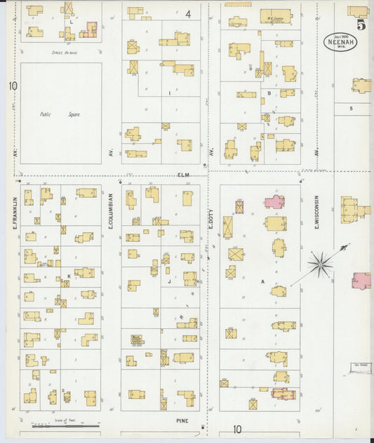 Sanborn Fire Insurance Map from Neenah, Winnebago County, Wisconsin (1900), Sheet #0005 - Historic Sanborn Fire Insurance Map Print, vintage old map wall art, antique decor, genealogy gift, Wisconsin Wisconsin map
