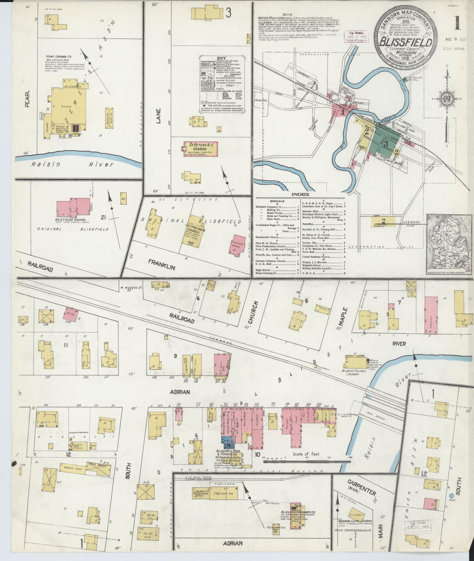 Sanborn Fire Insurance Map from Blissfield, Lenawee County, Michigan. (1912) – Historic Sanborn Fire Insurance Map Print
