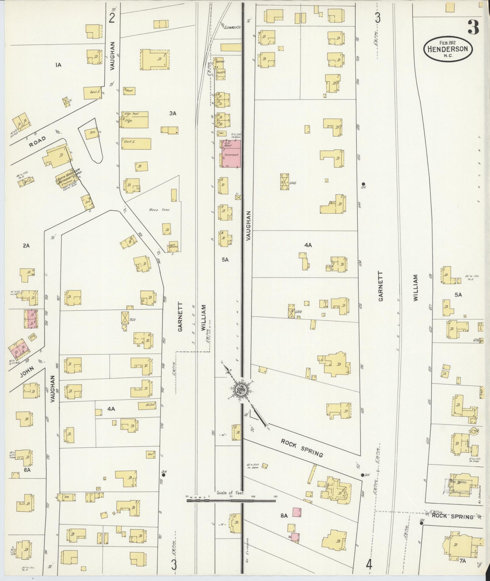 Sanborn Fire Insurance Map from Henderson, Vance County, North Carolina (1912), Sheet #0003 - Historic Sanborn Fire Insurance Map Print, vintage old map wall art, antique decor, genealogy gift, North Carolina North Carolina map