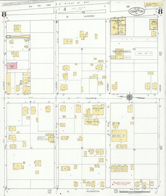 Sanborn Fire Insurance Map from Compton, Los Angeles County, California (1925), Sheet #0008 - Historic Sanborn Fire Insurance Map Print, vintage old map wall art, antique decor, genealogy gift, California California map