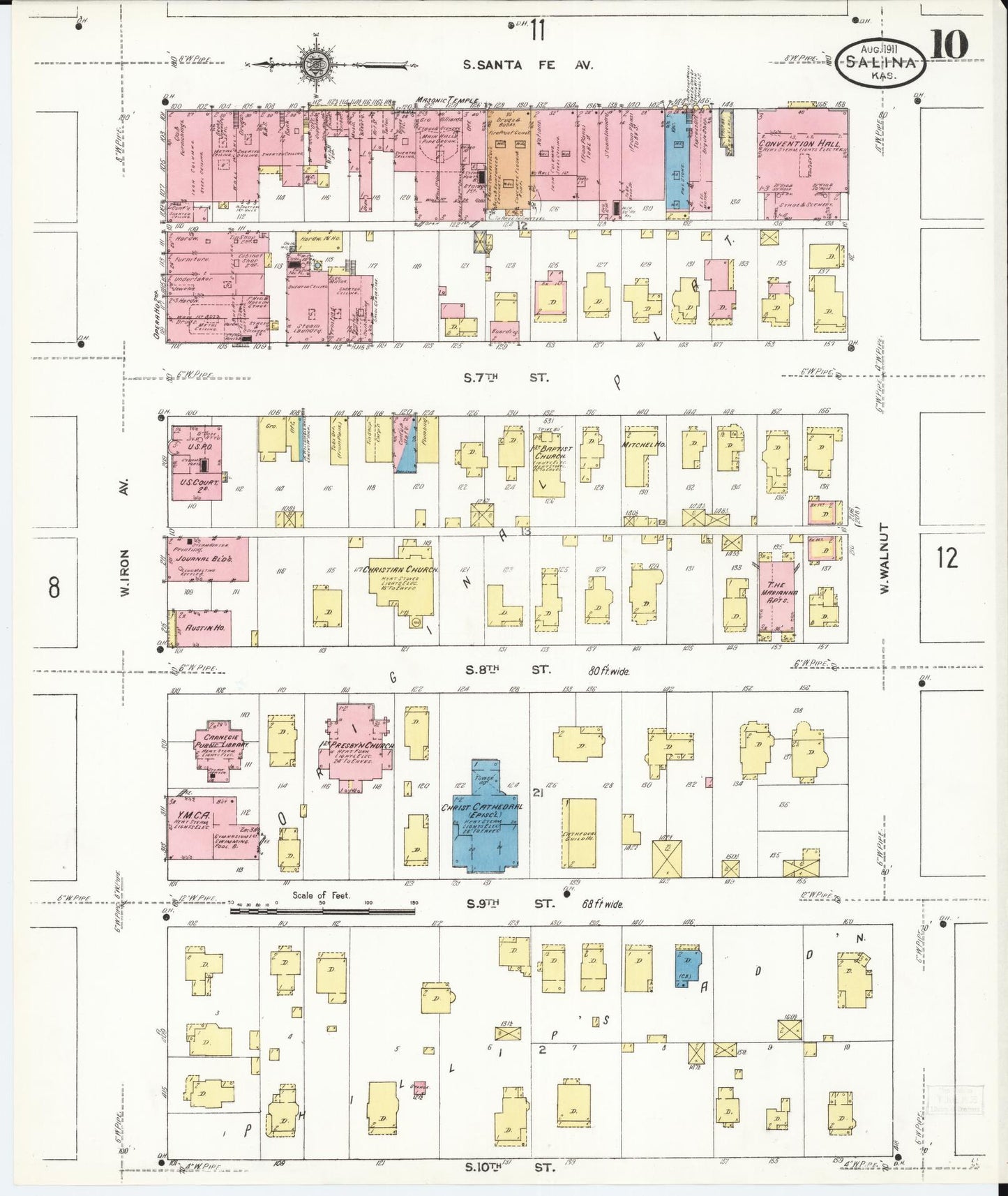 Sanborn Fire Insurance Map from Salina, Saline County, Kansas (1911), Sheet #0010 - Complete Map Set gallery image, historic Sanborn map, vintage wall art, Kansas Kansas