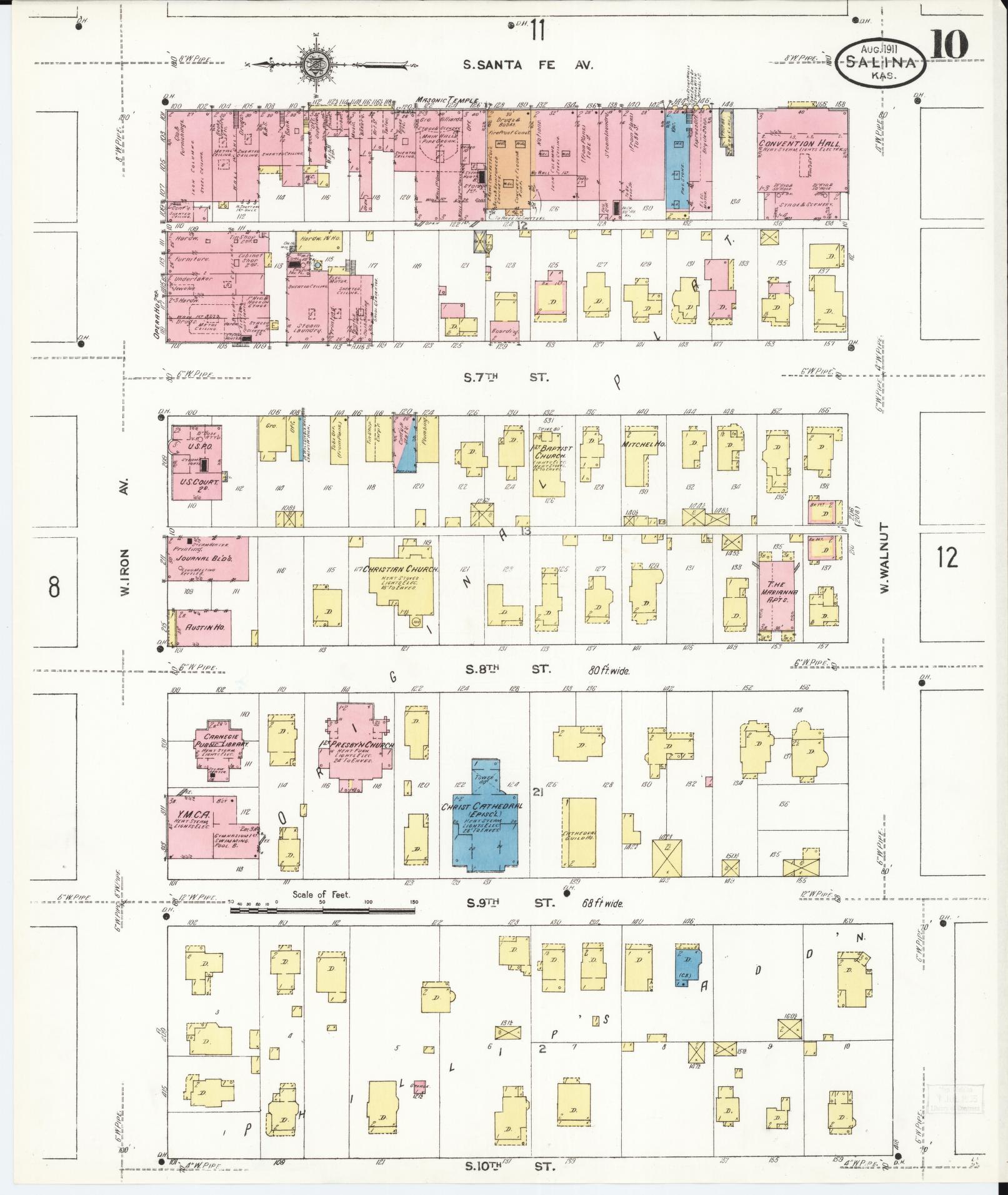 Sanborn Fire Insurance Map from Salina, Saline County, Kansas (1911), Sheet #0010 - Complete Map Set gallery image, historic Sanborn map, vintage wall art, Kansas Kansas
