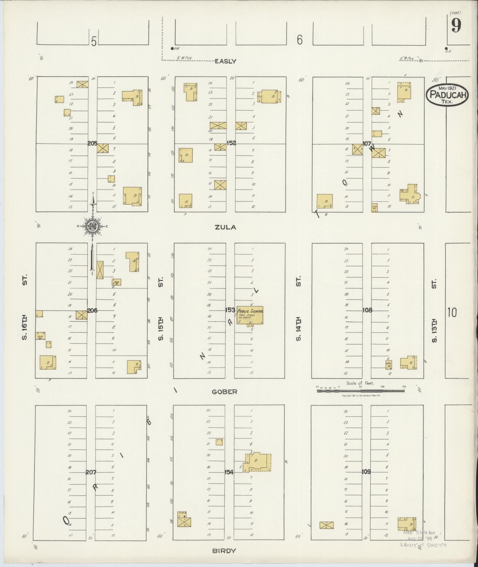 Sanborn Fire Insurance Map from Paducah, Cottle County, Texas (1921), Sheet #0009 - Complete Map Set gallery image, historic Sanborn map, vintage wall art, Texas Texas