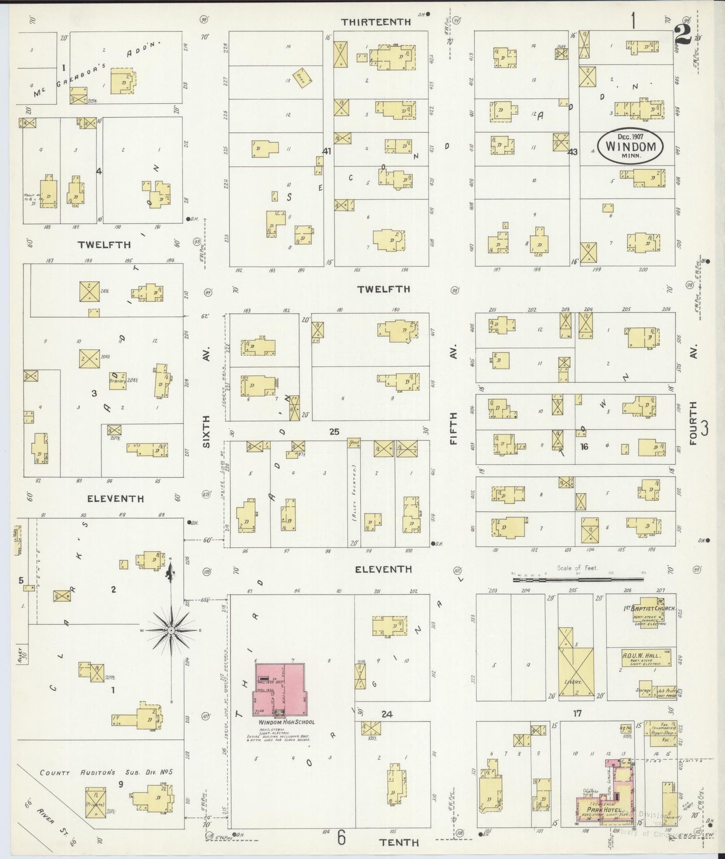 Sanborn Fire Insurance Map from Windom, Cottonwood County, Minnesota (1907), Sheet #0002 - Historic Sanborn Fire Insurance Map Print, vintage old map wall art, antique decor, genealogy gift, Minnesota Minnesota map