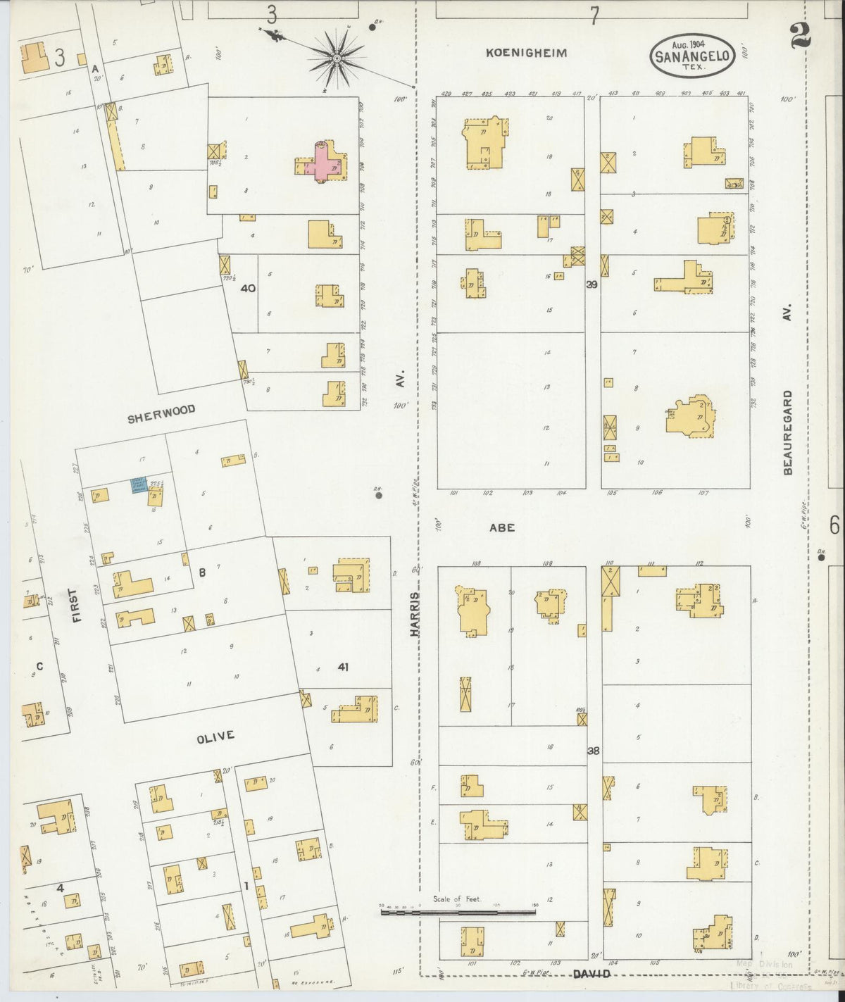 Sanborn Fire Insurance Map from San Angelo, Tom Green County, Texas (1904), Sheet #0002 - Complete Map Set gallery image, historic Sanborn map, vintage wall art, Texas Texas