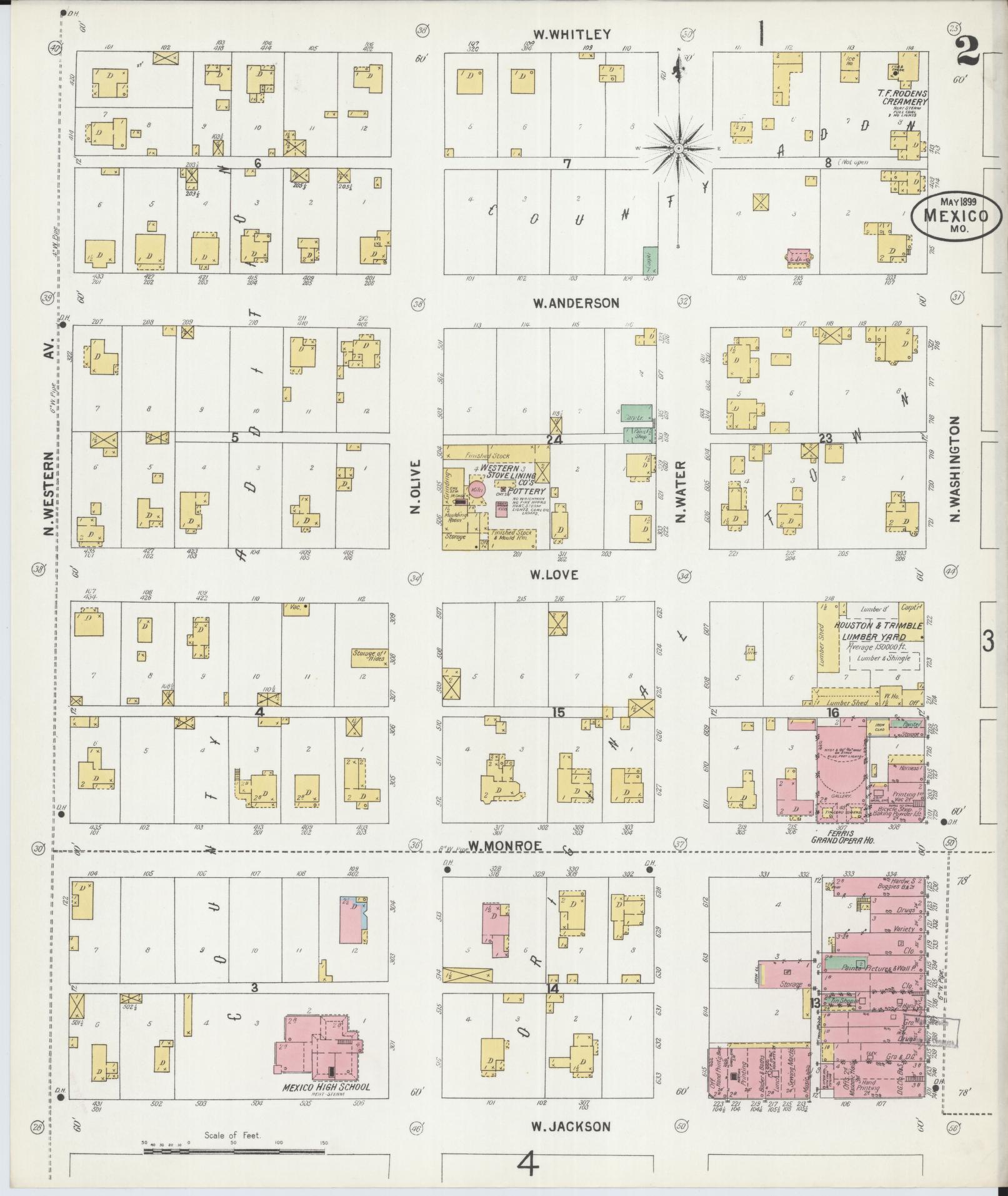 Sanborn Fire Insurance Map from Mexico, Audrain County, Missouri (1899), Sheet #0002 - Complete Map Set gallery image, historic Sanborn map, vintage wall art, Missouri Missouri