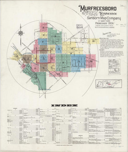 Sanborn Fire Insurance Map from Murfreesboro, Rutherford County, Tennessee (1924), Sheet #0001 - Complete Map Set gallery image, historic Sanborn map, vintage wall art, Tennessee Tennessee