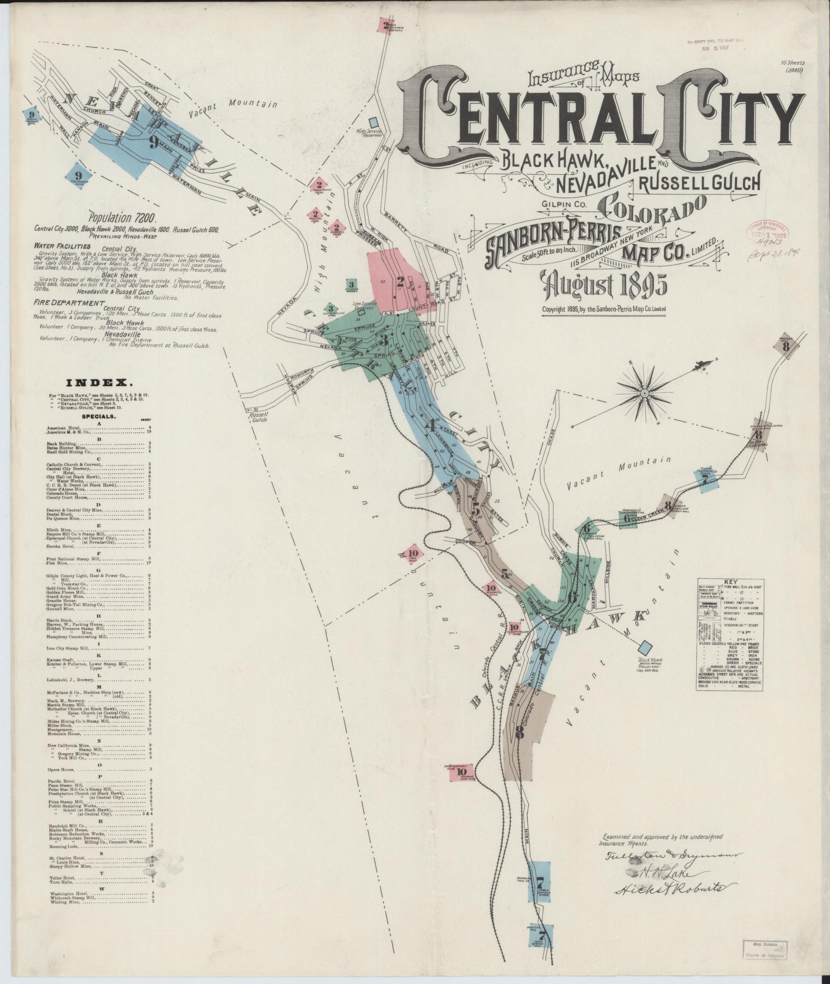 Sanborn Fire Insurance Map from Central City, Gilpin County, Colorado (1895), Sheet #0001 - Complete Map Set gallery image, historic Sanborn map, vintage wall art, Colorado Colorado