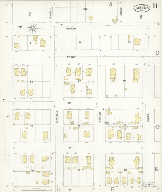 Sanborn Fire Insurance Map from Baker, Baker County, Oregon (1903), Sheet #0011 - Historic Sanborn Fire Insurance Map Print, vintage old map wall art, antique decor, genealogy gift, Oregon Oregon map