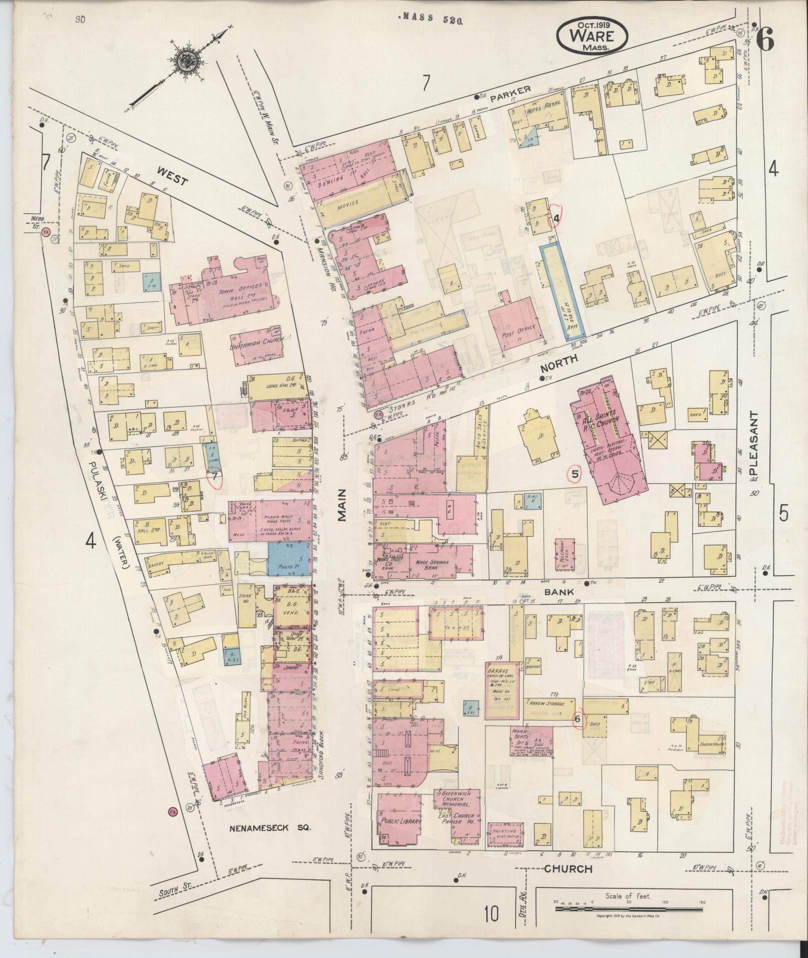 Sanborn Fire Insurance Map from Ware, Hampshire County, Massachusetts (1946), Sheet #0006 - Complete Map Set gallery image, historic Sanborn map, vintage wall art, Massachusetts Massachusetts