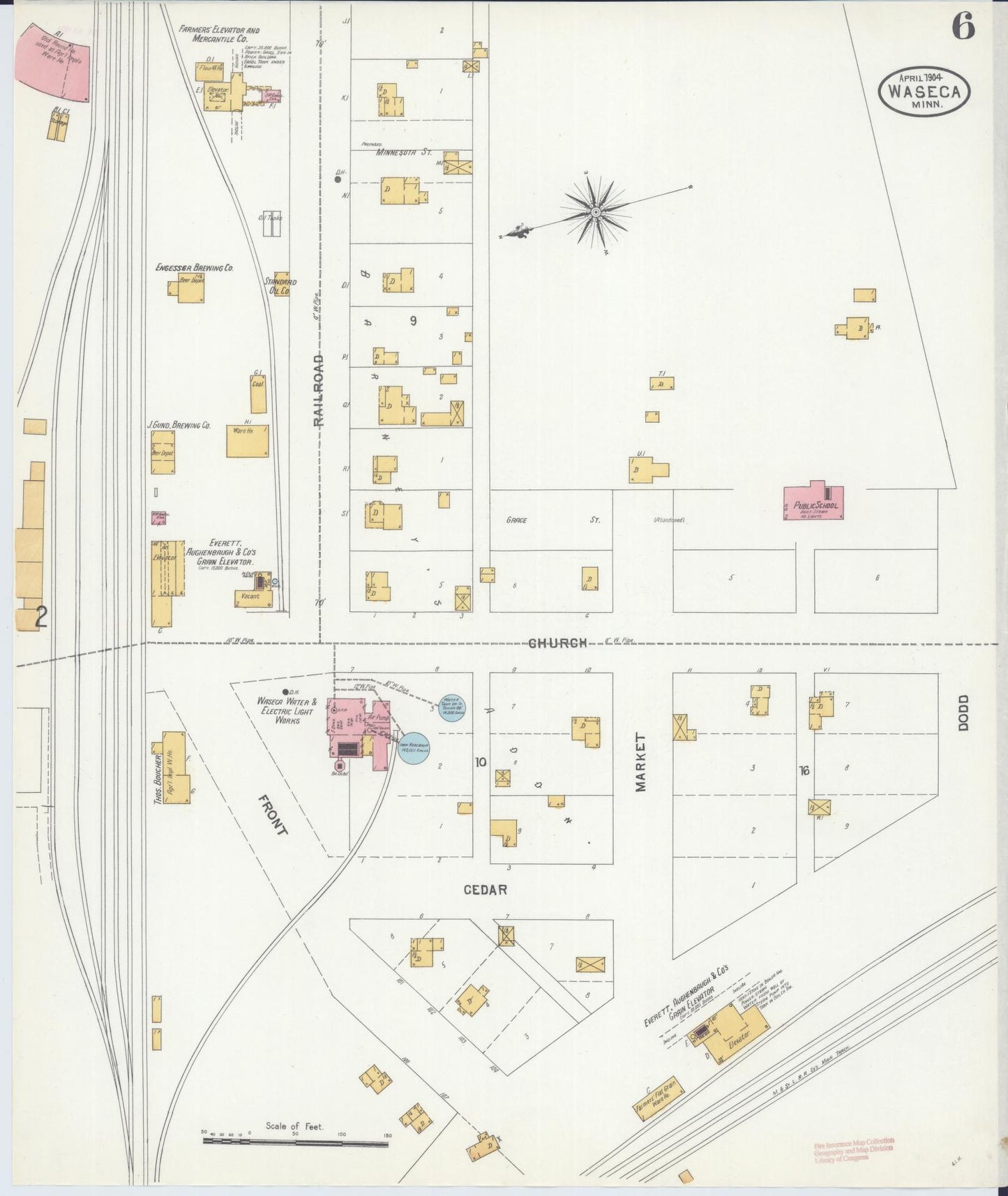 Sanborn Fire Insurance Map from Waseca, Waseca County, Minnesota (1904), Sheet #0006 - Historic Sanborn Fire Insurance Map Print, vintage old map wall art, antique decor, genealogy gift, Minnesota Minnesota map