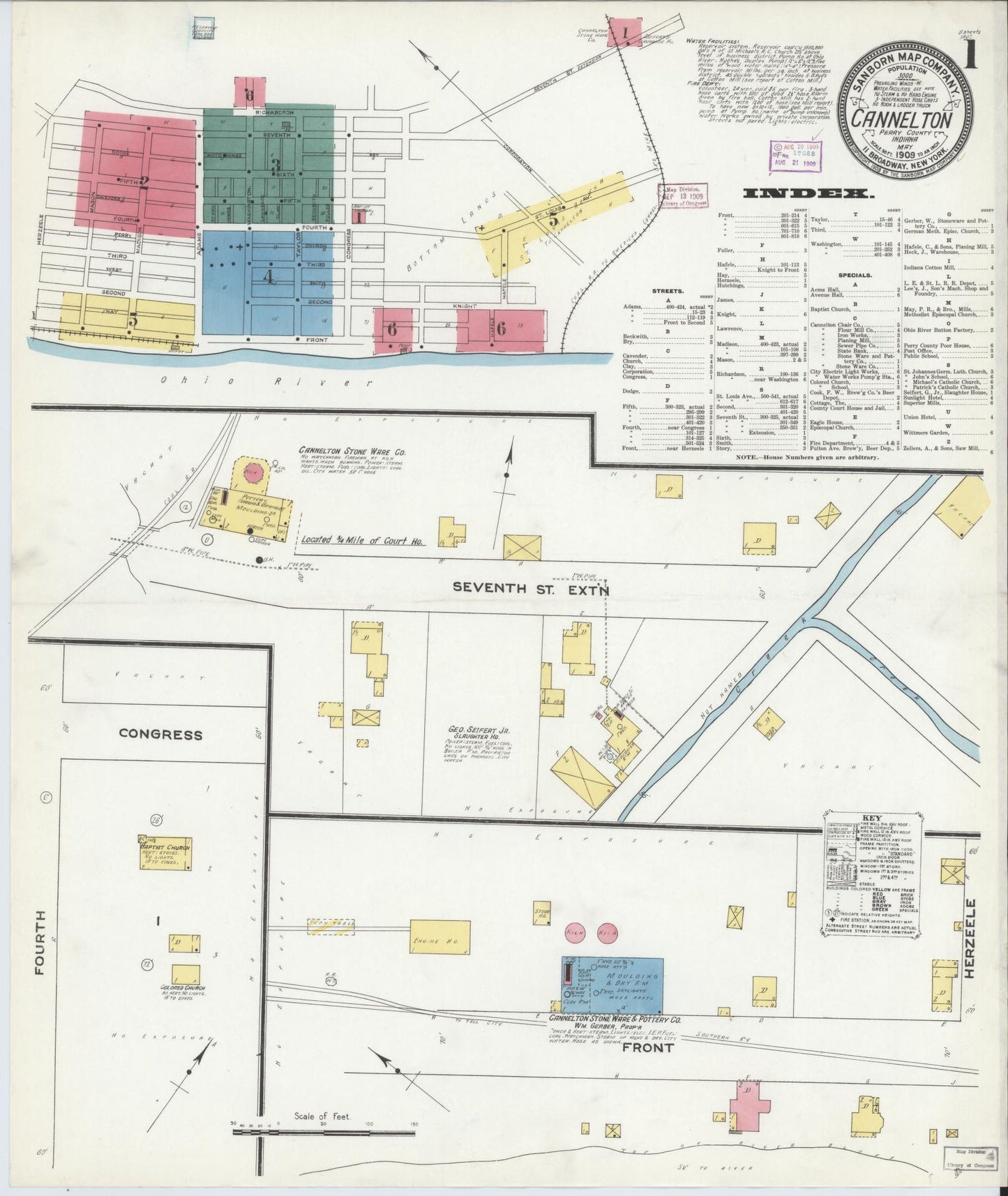 Sanborn Fire Insurance Map from Cannelton, Perry County, Indiana (1909), Sheet #0001 - Complete Map Set gallery image, historic Sanborn map, vintage wall art, Indiana Indiana