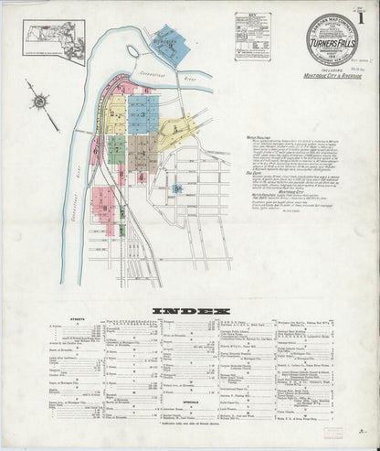 Sanborn Fire Insurance Map from Turners Falls, Franklin County, Massachusetts (1914), Sheet #0001 - Complete Map Set gallery image, historic Sanborn map, vintage wall art, Massachusetts Massachusetts