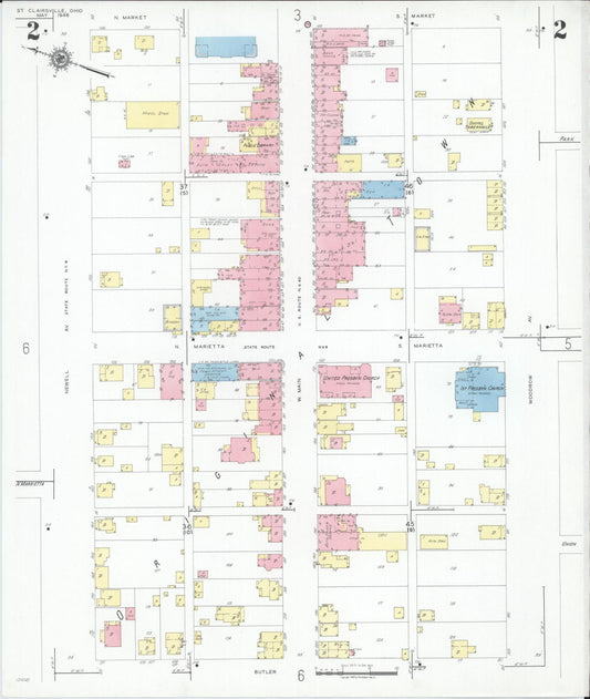 Sanborn Fire Insurance Map from Saint Clairsville, Belmont County, Ohio (1946), Sheet #0002 - Historic Sanborn Fire Insurance Map Print, vintage old map wall art, antique decor, genealogy gift, Ohio Ohio map