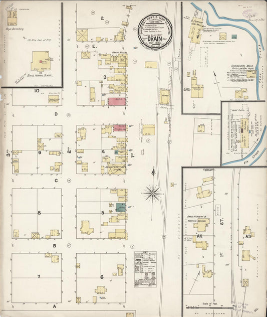 Sanborn Fire Insurance Map from Drain, Douglas County, Oregon (1893), Sheet #0001 - Historic Sanborn Fire Insurance Map Print, vintage old map wall art, antique decor, genealogy gift, Oregon Oregon map