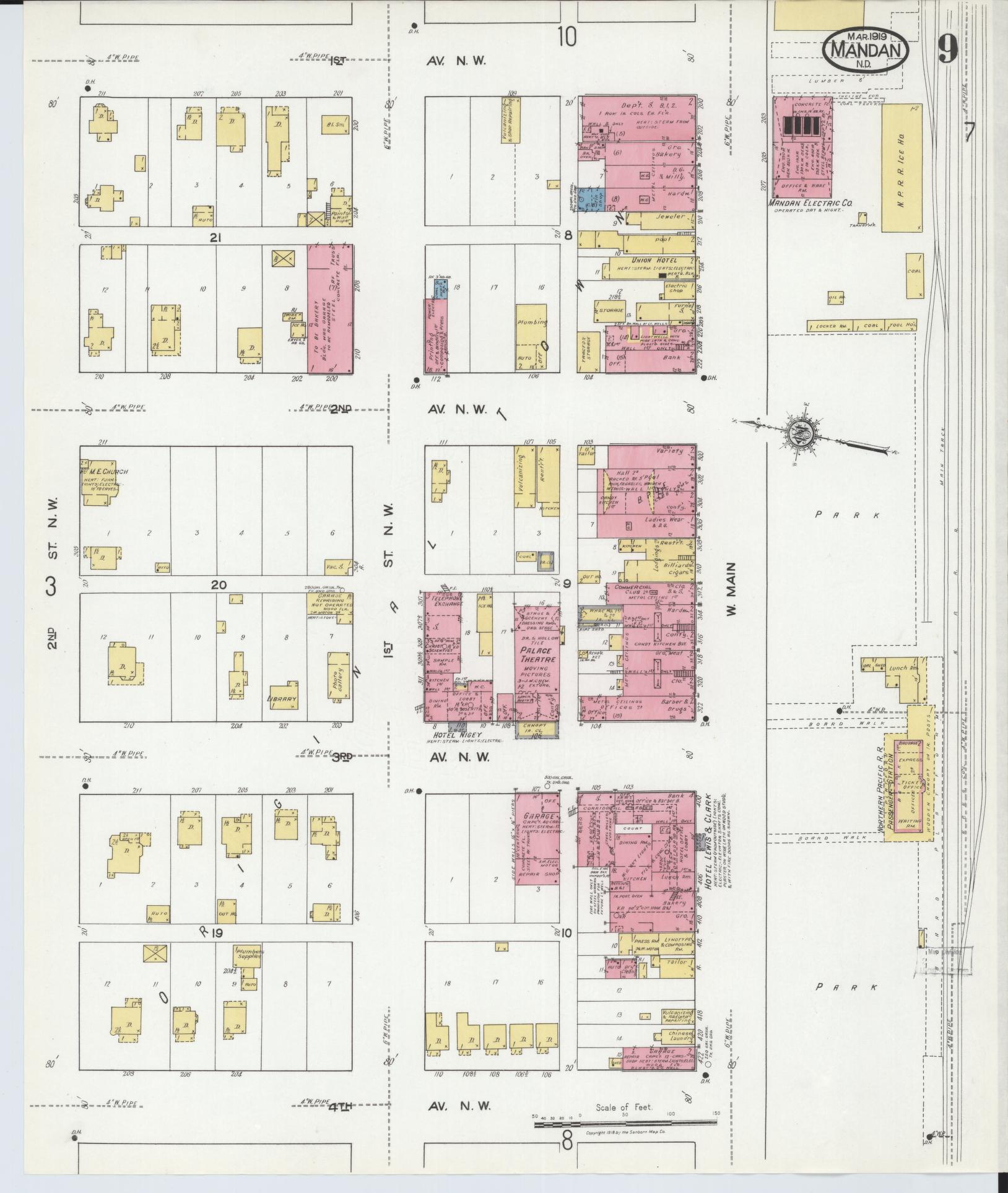 Sanborn Fire Insurance Map from Mandan, Morton County, North Dakota (1919), Sheet #0009 - Complete Map Set gallery image, historic Sanborn map, vintage wall art, North Dakota North Dakota