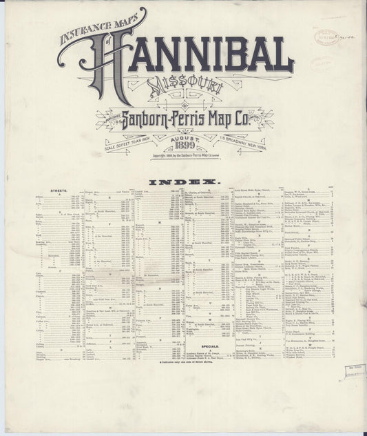 Sanborn Fire Insurance Map from Hannibal, Marion County, Missouri. (1899) – Historic Sanborn Fire Insurance Map Print