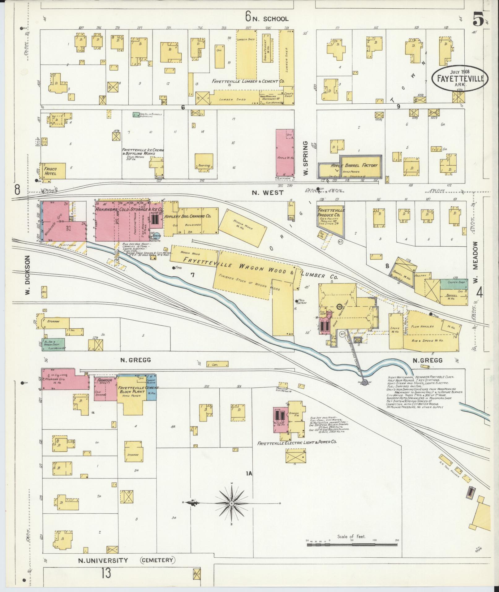 Sanborn Fire Insurance Map from Fayetteville, Washington County, Arkansas (1908), Sheet #0005 - Complete Map Set gallery image, historic Sanborn map, vintage wall art, Arkansas Arkansas