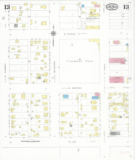 Sanborn Fire Insurance Map from Carlsbad, Eddy County, New Mexico (1930), Sheet #0013 - Historic Sanborn Fire Insurance Map Print, vintage old map wall art, antique decor, genealogy gift, New Mexico New Mexico map