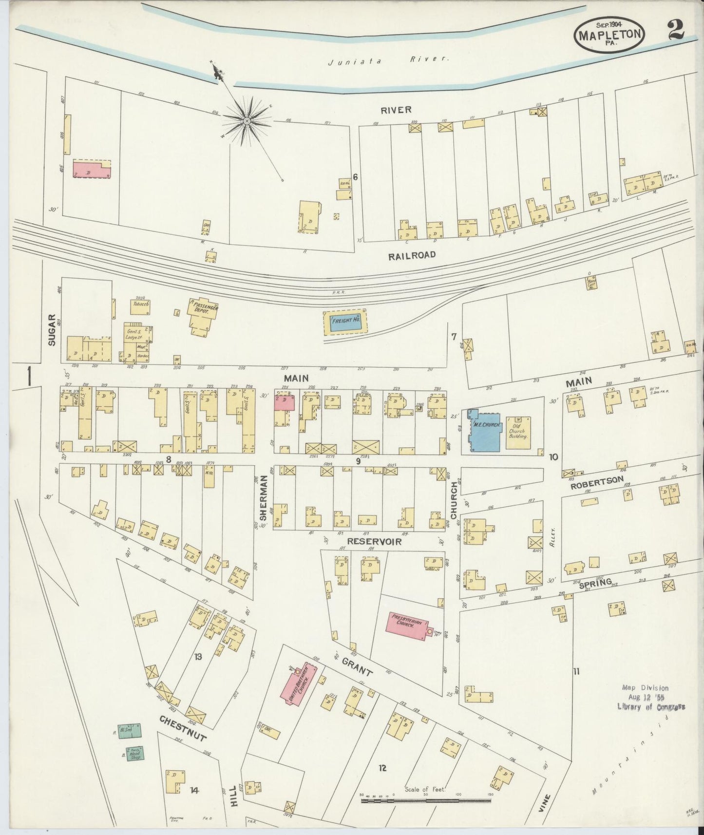 Sanborn Fire Insurance Map from Mapleton, Huntingdon County, Pennsylvania (1904), Sheet #0002 - Complete Map Set gallery image, historic Sanborn map, vintage wall art, Pennsylvania Pennsylvania