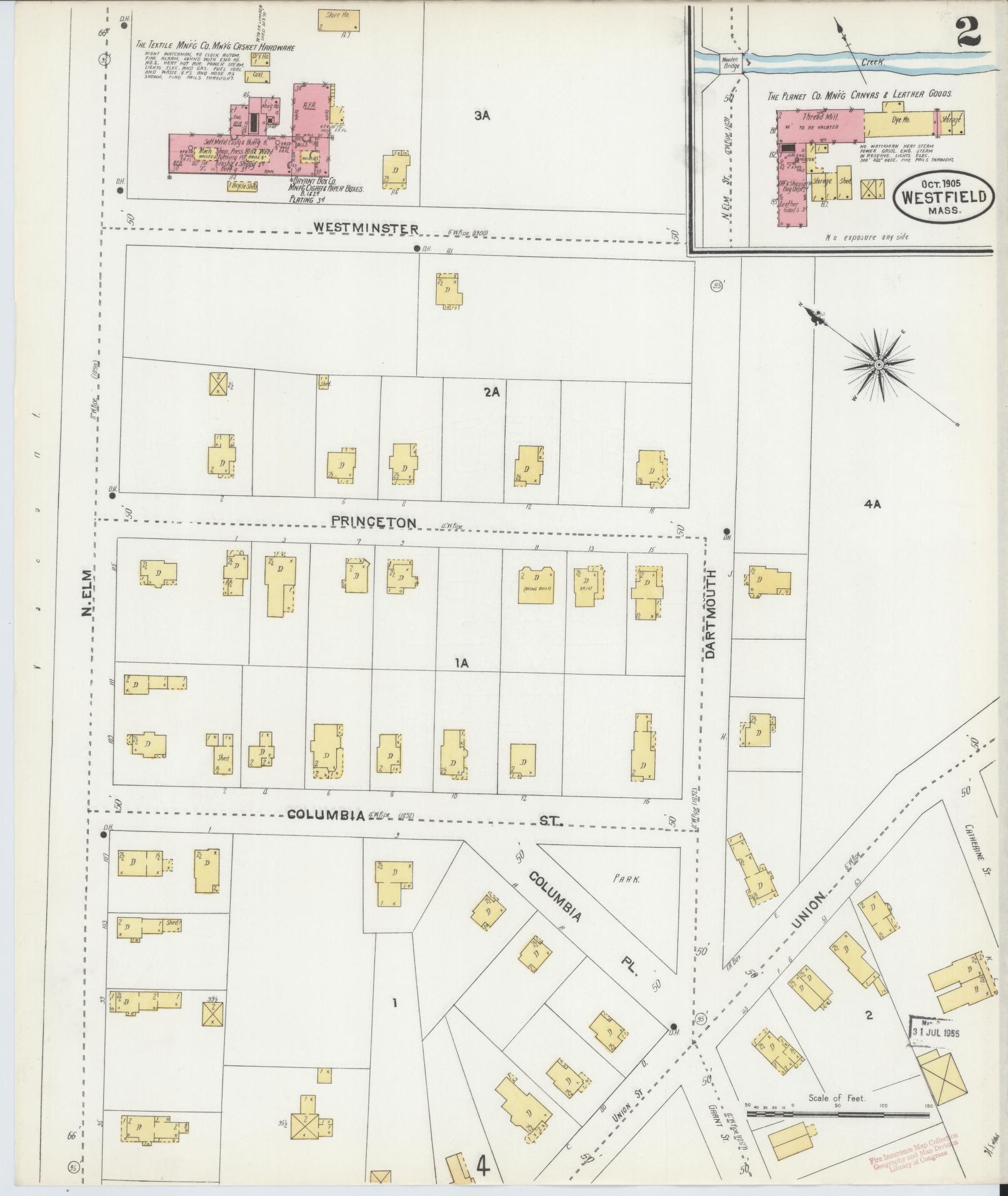 Sanborn Fire Insurance Map from Westfield, Hampden County, Massachusetts (1905), Sheet #0002 - Complete Map Set gallery image, historic Sanborn map, vintage wall art, Massachusetts Massachusetts