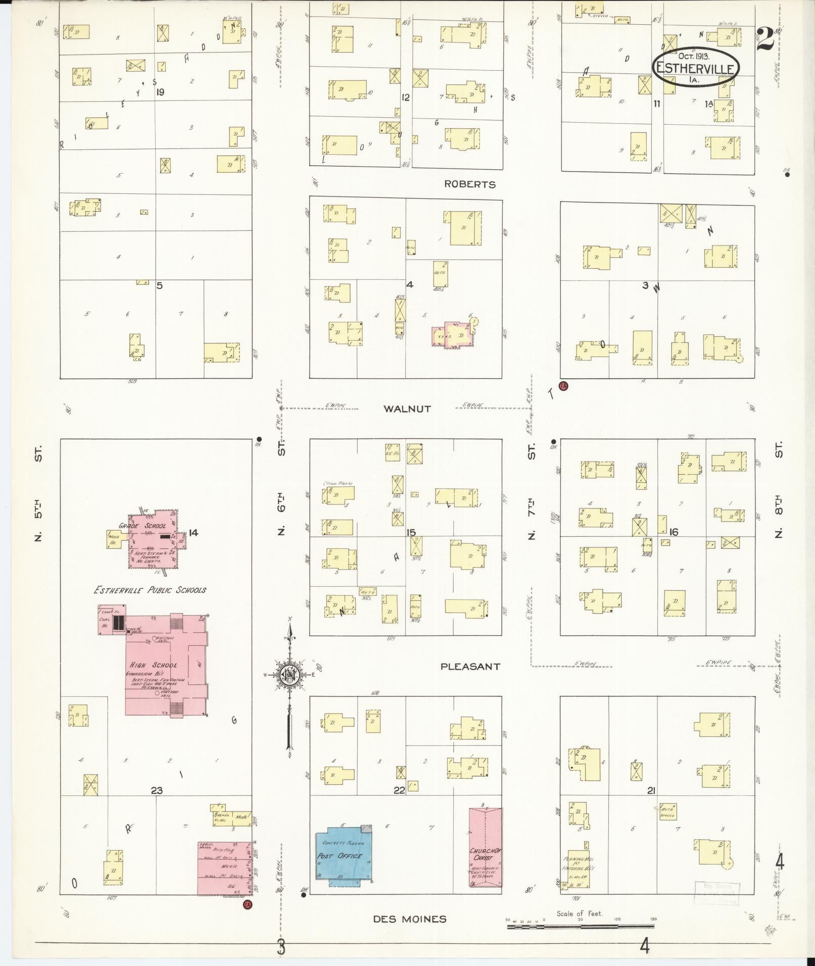 Sanborn Fire Insurance Map from Estherville, Emmet County, Iowa (1913), Sheet #0002 - Historic Sanborn Fire Insurance Map Print, vintage old map wall art