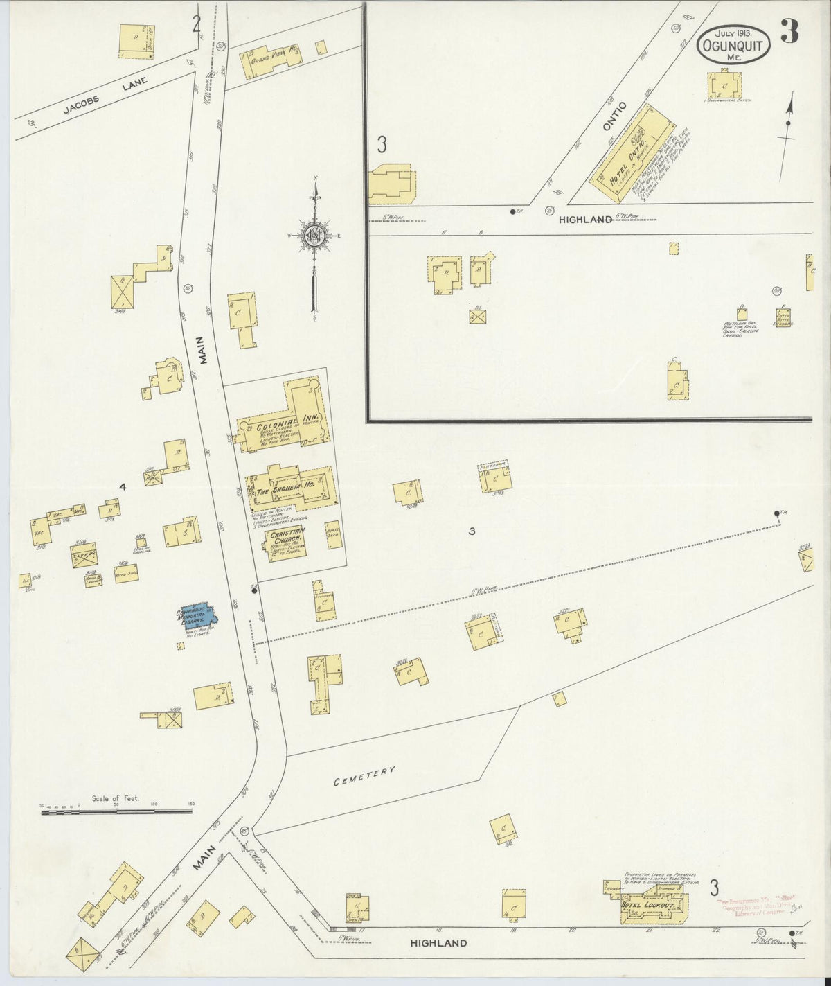 Sanborn Fire Insurance Map from Ogunquit, York County, Maine (1913), Sheet #0003 - Complete Map Set gallery image, historic Sanborn map, vintage wall art, Maine Maine
