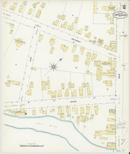 Sanborn Fire Insurance Map from Copenhagen, Lewis County, New York (1907), Sheet #0002 - Historic Sanborn Fire Insurance Map Print, vintage old map wall art, antique decor, genealogy gift, New York New York map
