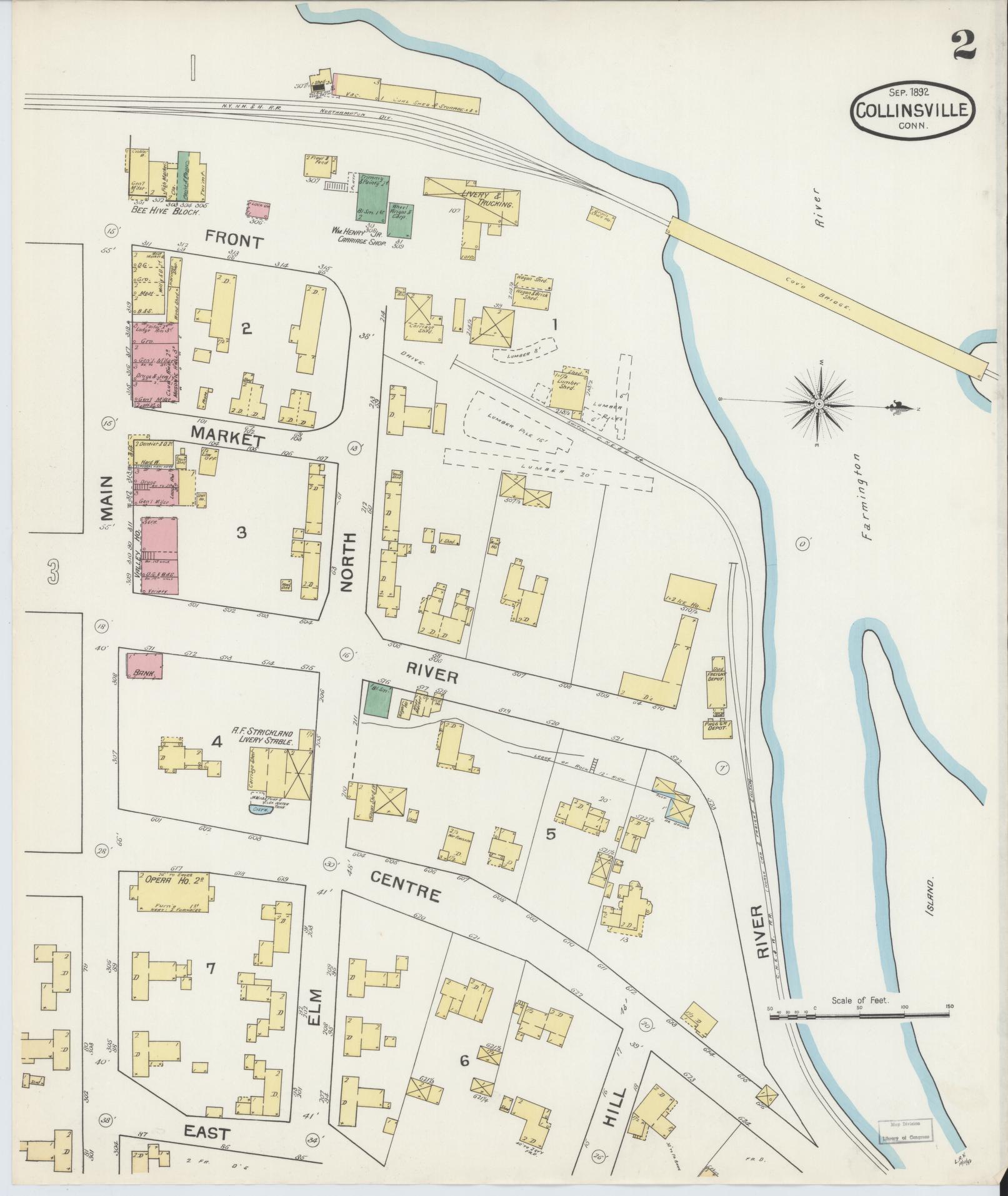 Sanborn Fire Insurance Map from Collinsville, Hartford County, Connecticut (1892), Sheet #0002 - Complete Map Set gallery image, historic Sanborn map, vintage wall art, Connecticut Connecticut