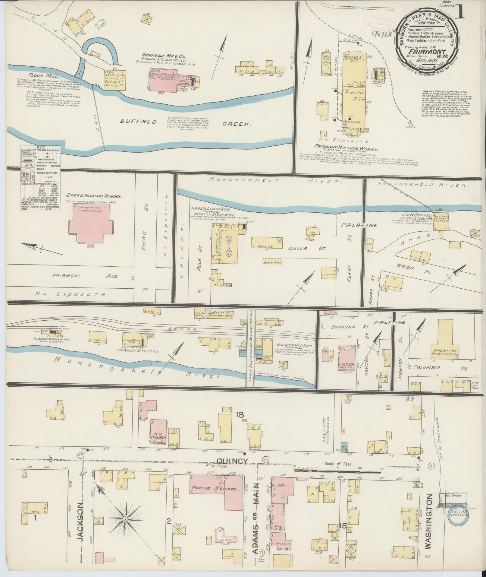 Sanborn Fire Insurance Map from Fairmont, Marion County, West Virginia (1892), Sheet #0001 - Complete Map Set gallery image, historic Sanborn map, vintage wall art, West Virginia West Virginia