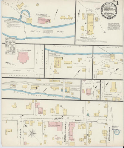 Sanborn Fire Insurance Map from Fairmont, Marion County, West Virginia (1892), Sheet #0001 - Complete Map Set gallery image, historic Sanborn map, vintage wall art, West Virginia West Virginia