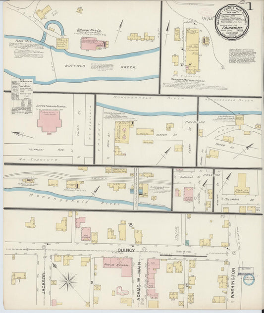 Sanborn Fire Insurance Map from Fairmont, Marion County, West Virginia (1892), Sheet #0001 - Complete Map Set gallery image, historic Sanborn map, vintage wall art, West Virginia West Virginia