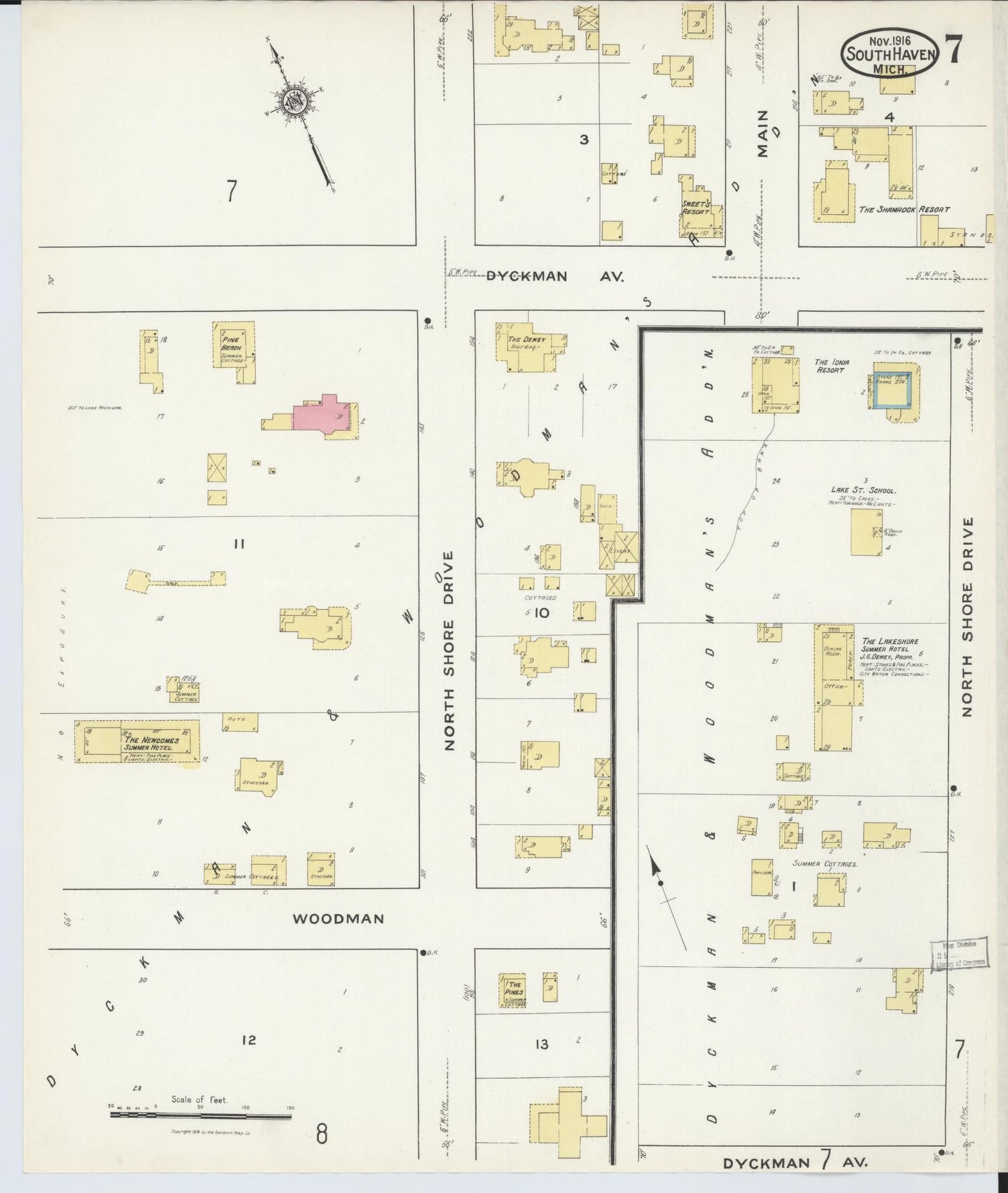 Sanborn Fire Insurance Map from South Haven, Van Buren County, Michigan (1916), Sheet #0007 - Complete Map Set gallery image, historic Sanborn map, vintage wall art, Michigan Michigan
