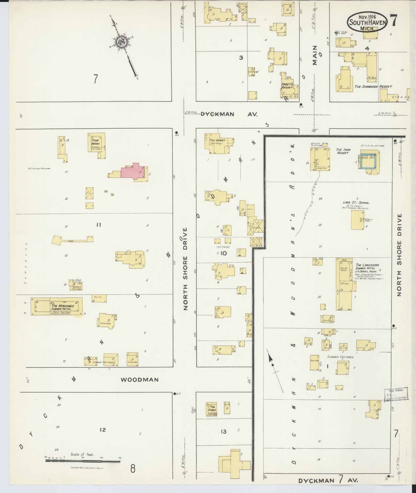 Sanborn Fire Insurance Map from South Haven, Van Buren County, Michigan (1916), Sheet #0007 - Complete Map Set gallery image, historic Sanborn map, vintage wall art, Michigan Michigan