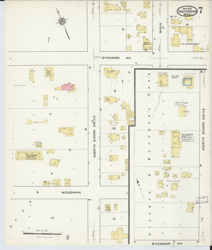 Sanborn Fire Insurance Map from South Haven, Van Buren County, Michigan (1916), Sheet #0007 - Complete Map Set gallery image, historic Sanborn map, vintage wall art, Michigan Michigan