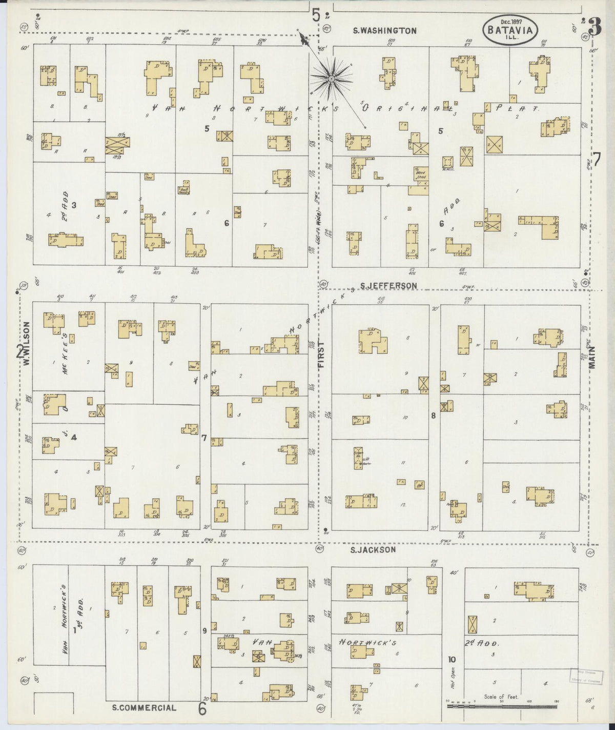 Sanborn Fire Insurance Map from Batavia, Kane County, Illinois (1897), Sheet #0003 - Historic Sanborn Fire Insurance Map Print, vintage old map wall art, antique decor, genealogy gift, Illinois Illinois map
