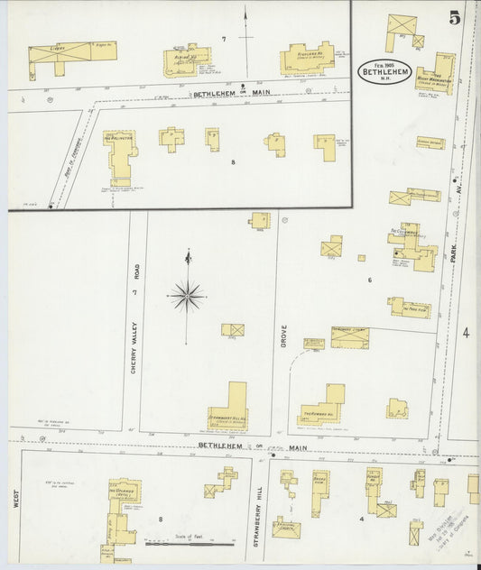 Sanborn Fire Insurance Map from Bethlehem, Grafton County, New Hampshire (1905), Sheet #0005 - Historic Sanborn Fire Insurance Map Print, vintage old map wall art, antique decor, genealogy gift, New Hampshire New Hampshire map