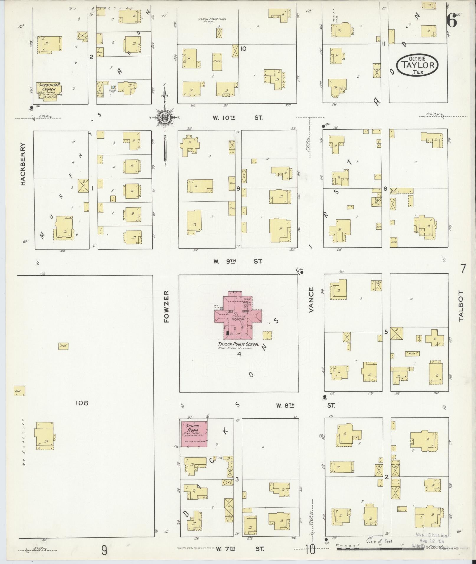 Sanborn Fire Insurance Map from Taylor, Williamson County, Texas (1916), Sheet #0006 - Complete Map Set gallery image, historic Sanborn map, vintage wall art, Texas Texas