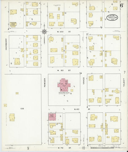 Sanborn Fire Insurance Map from Taylor, Williamson County, Texas (1916), Sheet #0006 - Complete Map Set gallery image, historic Sanborn map, vintage wall art, Texas Texas