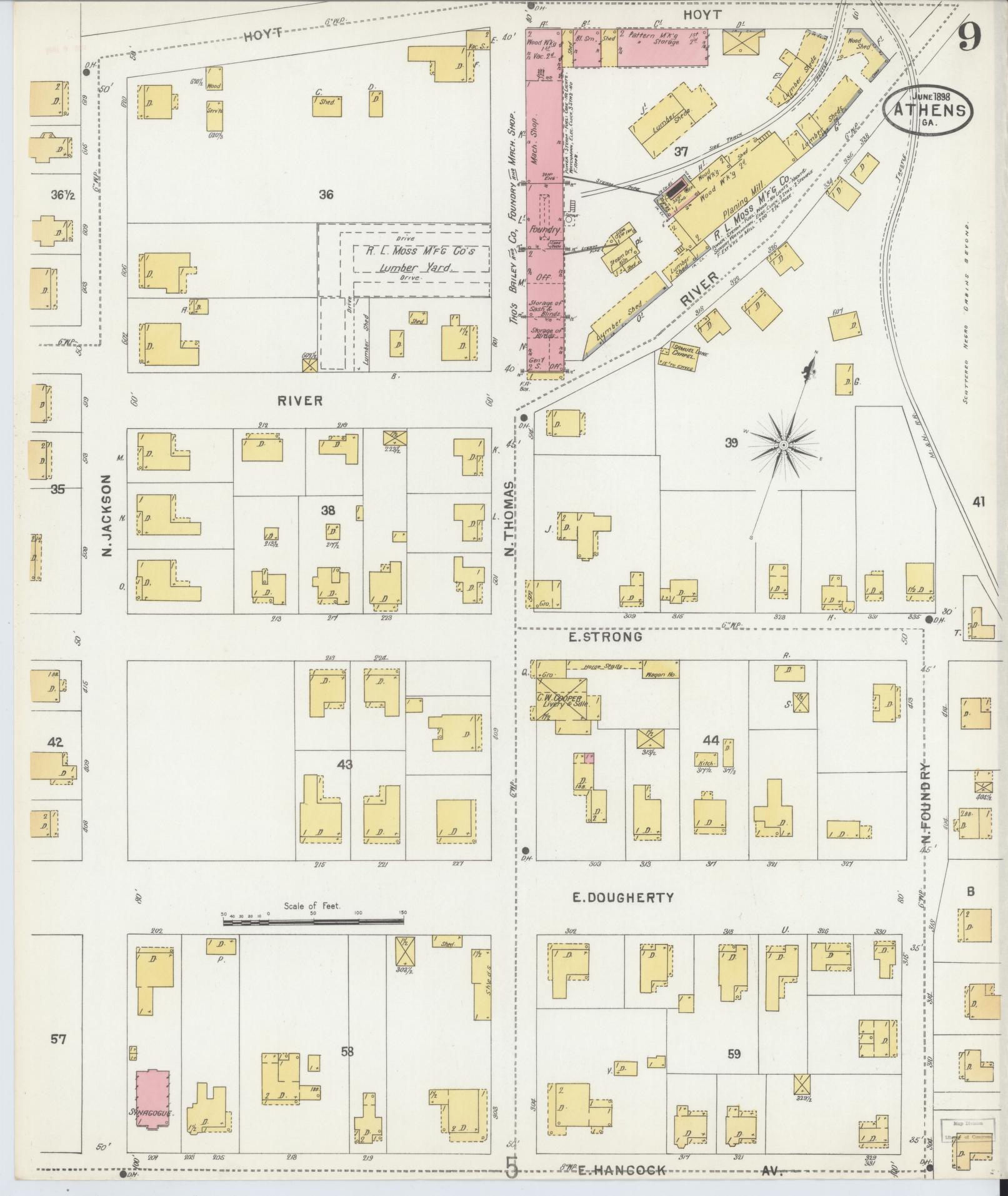 Sanborn Fire Insurance Map from Athens, Clarke County, Georgia (1898), Sheet #0009 - Historic Sanborn Fire Insurance Map Print, vintage old map wall art, antique decor, genealogy gift, Georgia Georgia map