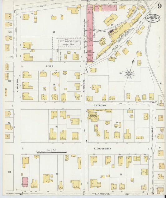Sanborn Fire Insurance Map from Athens, Clarke County, Georgia (1898), Sheet #0009 - Historic Sanborn Fire Insurance Map Print, vintage old map wall art, antique decor, genealogy gift, Georgia Georgia map