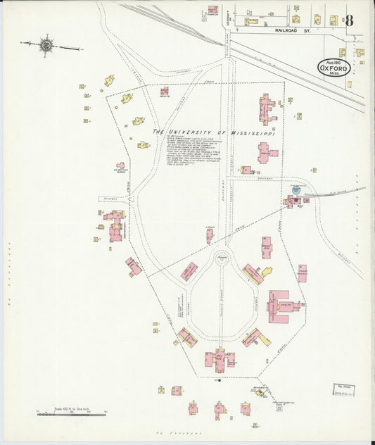 Sanborn Fire Insurance Map from Oxford, Lafayette County, Mississippi (1910), Sheet #0008 - Historic Sanborn Fire Insurance Map Print, vintage old map wall art, antique decor, genealogy gift, Mississippi Mississippi map