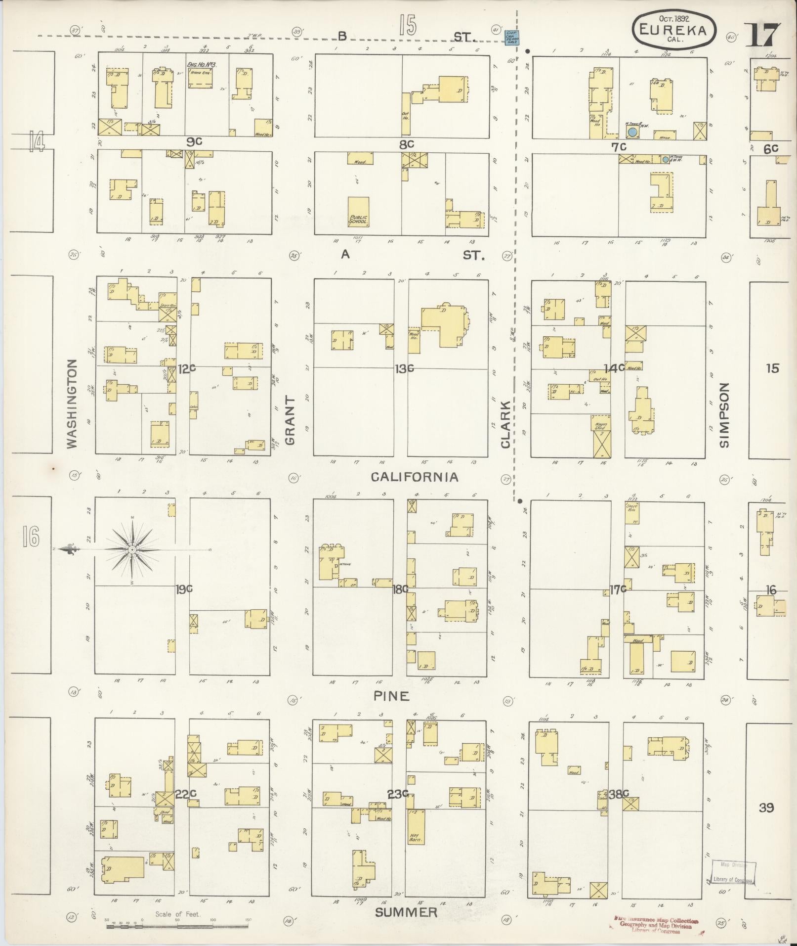 Sanborn Fire Insurance Map from Eureka, Humboldt County, California (1892), Sheet #0017 - Historic Sanborn Fire Insurance Map Print, vintage old map wall art, antique decor, genealogy gift, California California map