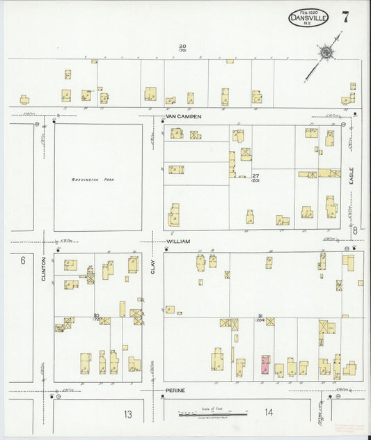 Sanborn Fire Insurance Map from Dansville, Livingston County, New York (1920), Sheet #0007 - Historic Sanborn Fire Insurance Map Print, vintage old map wall art, antique decor, genealogy gift, New York New York map